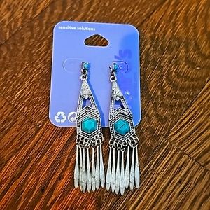 New Silver and Blue boho southwest dangling earrings